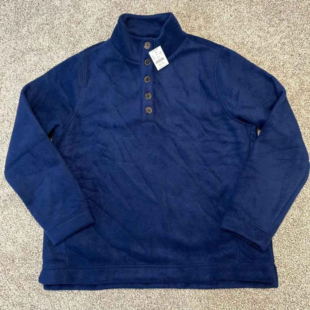 NEW‎ J.Crew 1/4 Button Fleece Pullover Men Size Large Blue Polyester SOFT